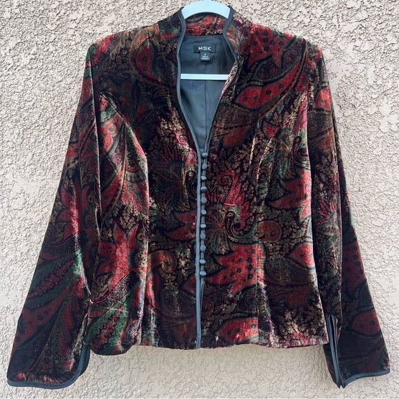 MSK Whimsigoth Victorian Grungy Velvet Paisley Button Up Blazer Jacket Sz S Arts - Picture 1 of 12